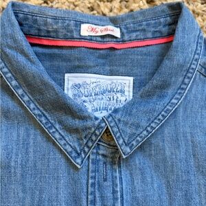 Joules Denim Chambray Shirt with Pink Trim